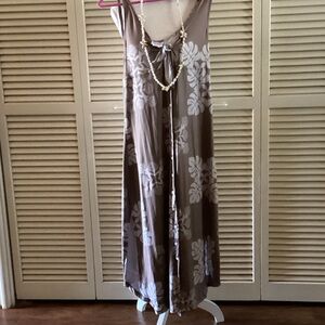 Hawaiian Floral Brown and Cream Maxi Dress